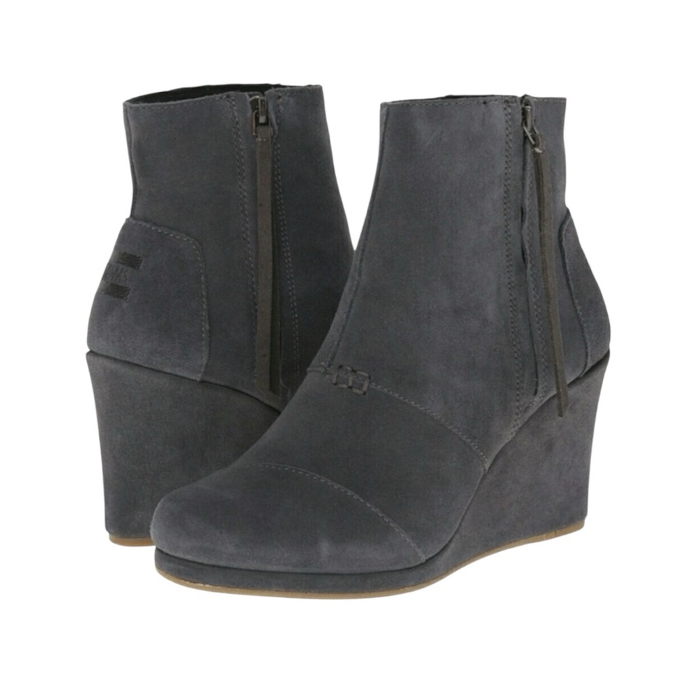 Toms Desert Wedge Ankle Booties Gray Suede Substantial Quality Leather Boho 8